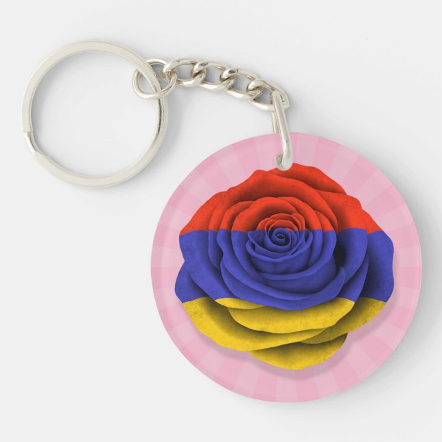 Armenian Rose Flag on Pink Key Ring (Front)