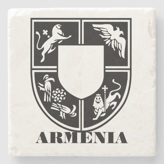 Armenian State Emblem Contemporary Art Stone Coaster (Front)