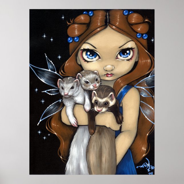Armful of Ferrets ART PRINT fairy fantasy ferret (Front)