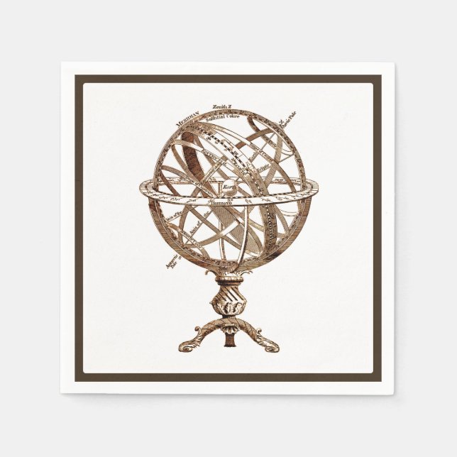 Armillary Celestial Sphere Vintage Sepia Napkin (Front)