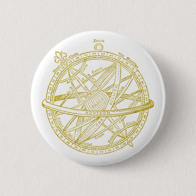 Armillary sphere 6 cm round badge (Front)