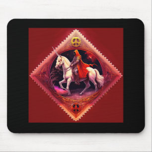 Armour Clad Knight In Red Cape Rides A Unicorn Mouse Mat