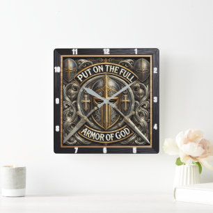  Armour God Faith Cross Square Wall Clock