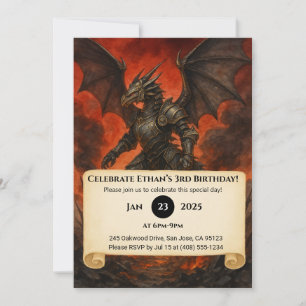 Armoured Black Dragon Warrior Birthday Invitation