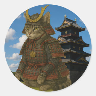 Armoured Cat Warrior Illustration Classic Round Sticker