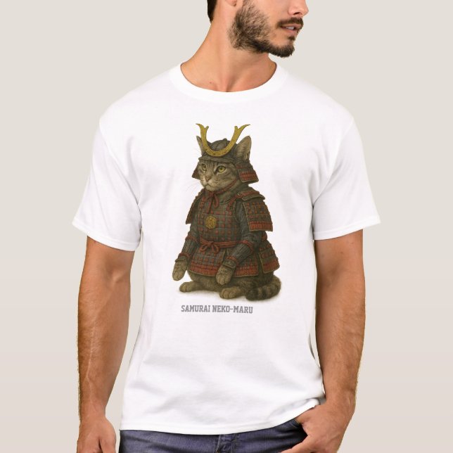 Armoured Cat Warrior Illustration T-Shirt (Front)