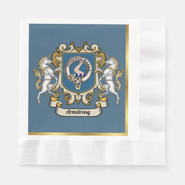 Armstrong Clan Badge Blue Personalised Napkin (Front)
