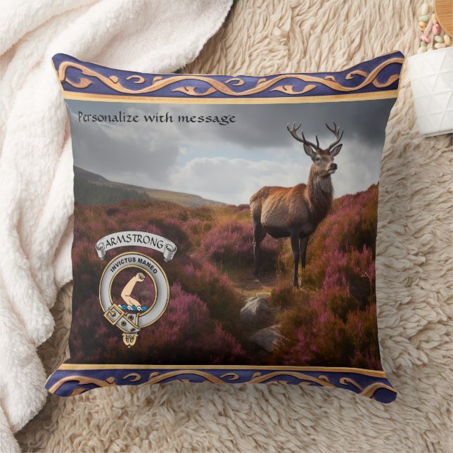 Armstrong Clan Badge & Stag Personalised Cushion (Blanket)