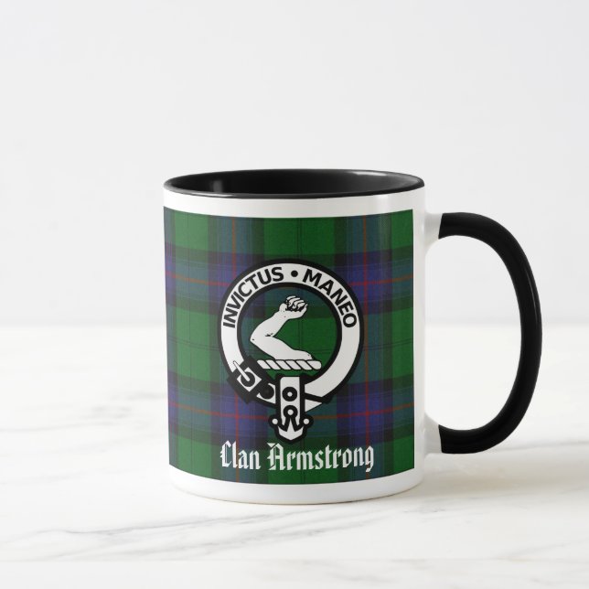 Armstrong Clan Crest Badge & Tartan Mug (Right)