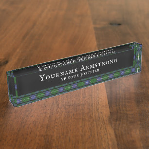 Armstrong Clan Green and Navy Highland Plaid Nameplate