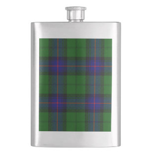 Armstrong clan tartan blue green plaid hip flask