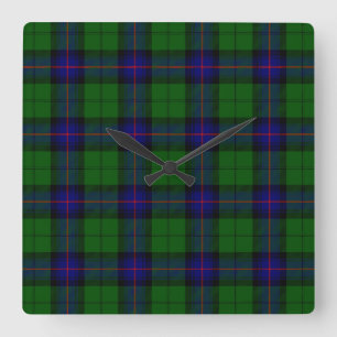 Armstrong clan tartan blue green plaid square wall clock