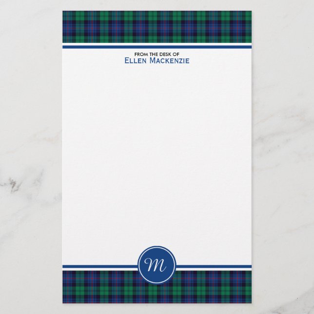 Armstrong Family Blue and Green Tartan Monogram Stationery (Front)