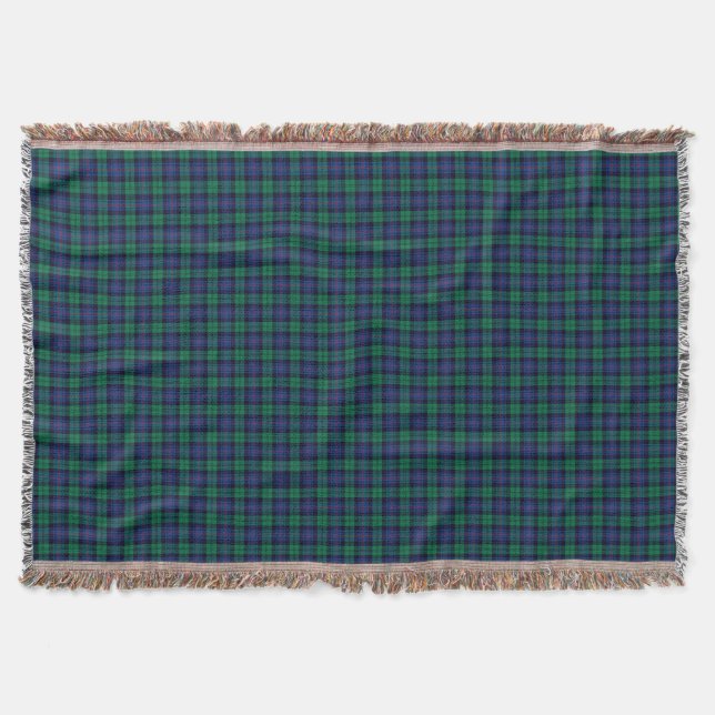 Armstrong Family Tartan Royal Blue and Green Plaid Throw Blanket (Front)