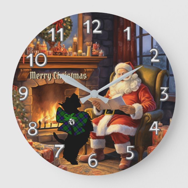 Armstrong Scottie Dog & Santa Personalised Xmas Large Clock (Front)