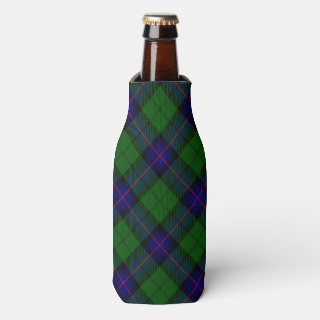 Armstrong tartan blue and green plaid bottle cooler (Bottle Front)