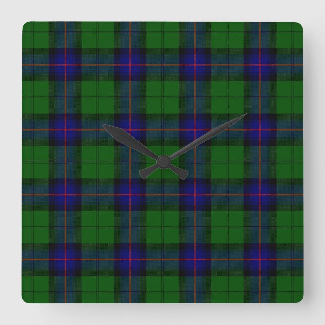 Armstrong tartan blue and green plaid square wall clock (Front)