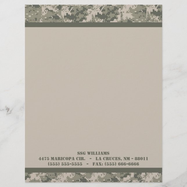 ARMY ACU Camoflauge Digital Letterhead Stationery (Front)