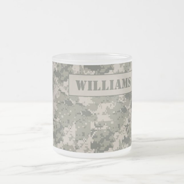 ARMY ACU Camoflauge Frosted Glass Coffee Mug Cup (Center)