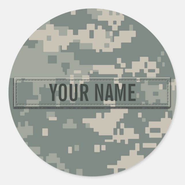 Army ACU Camouflage Customisable Classic Round Sticker (Front)