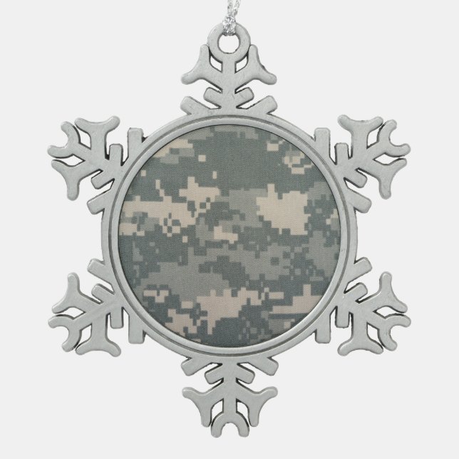 ARMY ACU SNOWFLAKE PEWTER CHRISTMAS ORNAMENT (Front)
