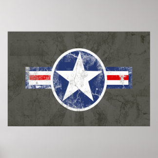 Army Air Corps Vintage Star Red/White/Blue Gray Poster