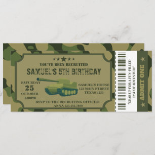 Army Birthday Party invitation ticket