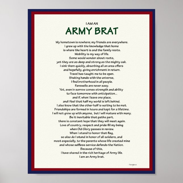 Army Brat 8.5 x 11 Poster (Front)