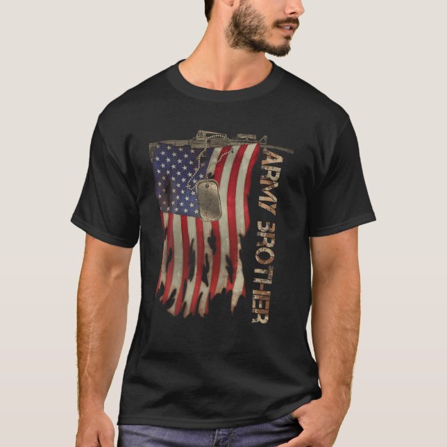 Army Brother Military Veterans Retro US Flag Camo  T-Shirt (Front)