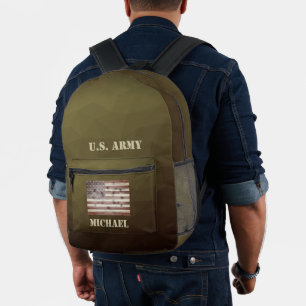Army brown Geometric Mesh USA flag Custom name Printed Backpack