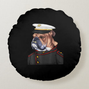 Army Bulldog Military Armed Dog Dad Mum Gift Round Cushion