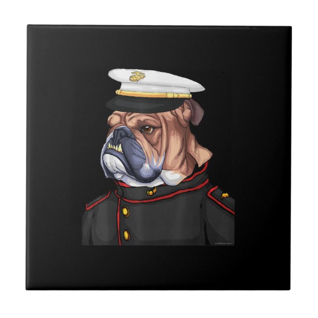 Army Bulldog Military Armed Dog Dad Mum Gift Tile (Front)