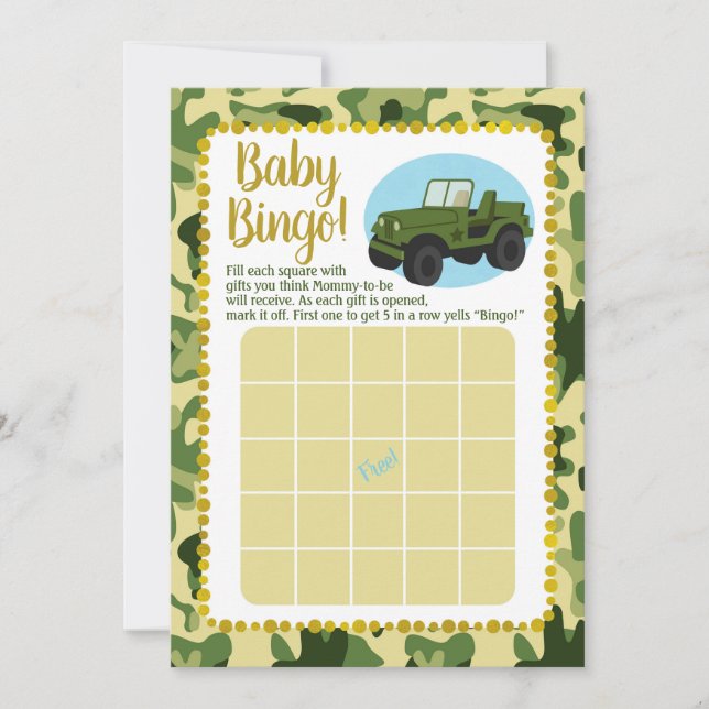 Army Camo Baby Shower Bingo Game Invitation (Front)