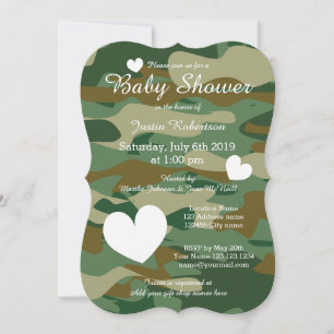 Army camo baby shower invitations with cute hearts
