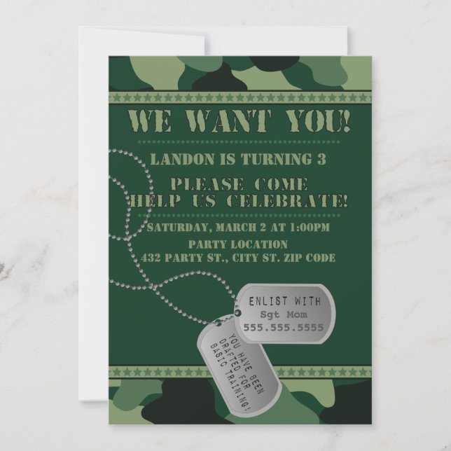 Army, Camo Birthday, 5x7 Invitation (Front)