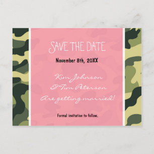 Army Camo Camouflage & Pink Postcard Save The Date