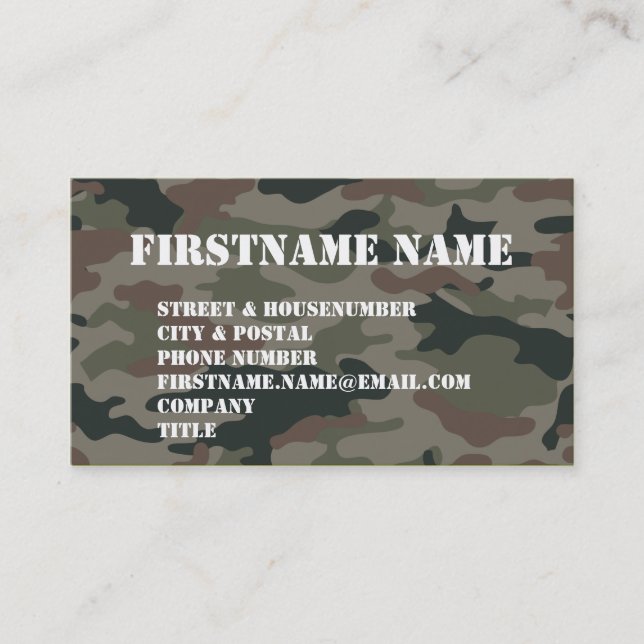 Army Camouflage Green Brown Soldier Business Card (Front)
