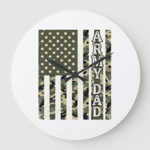 Army Dad Camo American Flag Vintage Shirt Design_1 Large Clock