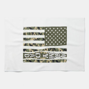 Army Dad Camo American Flag Vintage Shirt Design_1 Tea Towel