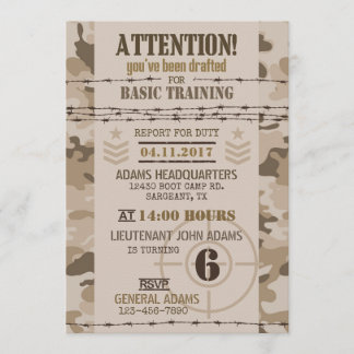 Army Desert Camouflage Military Birthday Invitation