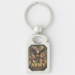 Army Emblem with Flag and Eagle Key Ring