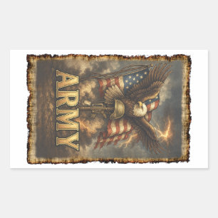 Army Emblem with Flag and Eagle Rectangular Sticker