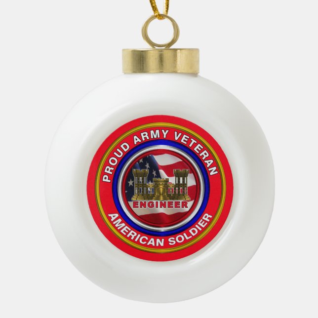 Army Engineer Veteran Christmas Ceramic Ball Christmas Ornament (Front)