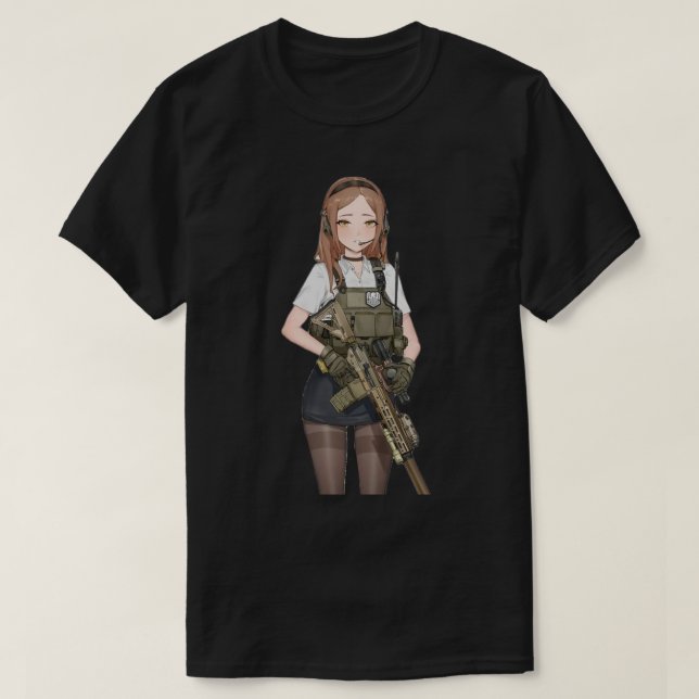 Army Girl with Gun   T-Shirt (Design Front)