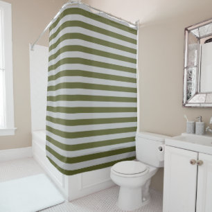 Army Green and Silver Stripes Shower Curtain