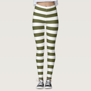 Army Green and White Stripes Leggings
