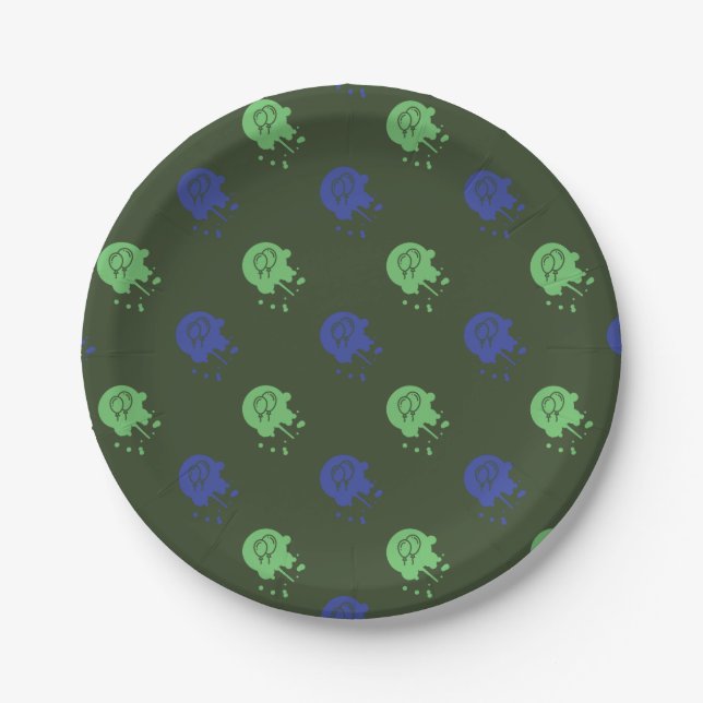 Army Green & Blue Paintball Party Paper Plate (Front)