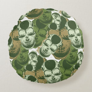 Army Green Camo Skull Pattern Round Cushion