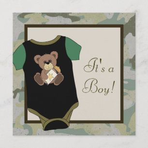 Army Green Camouflage Baby Boy Shower Invitations
