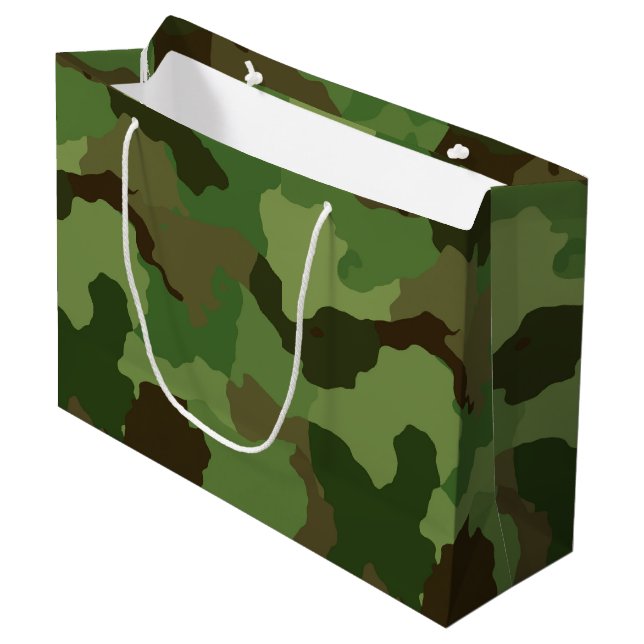 Army Green Camouflage Large Gift Bag (Front Angled)